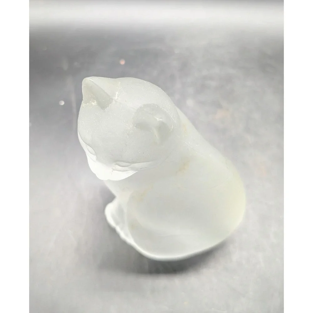 Frosted Nybro Sweden Glass Cat Figurine Sitting Feline Matte Clear White 4